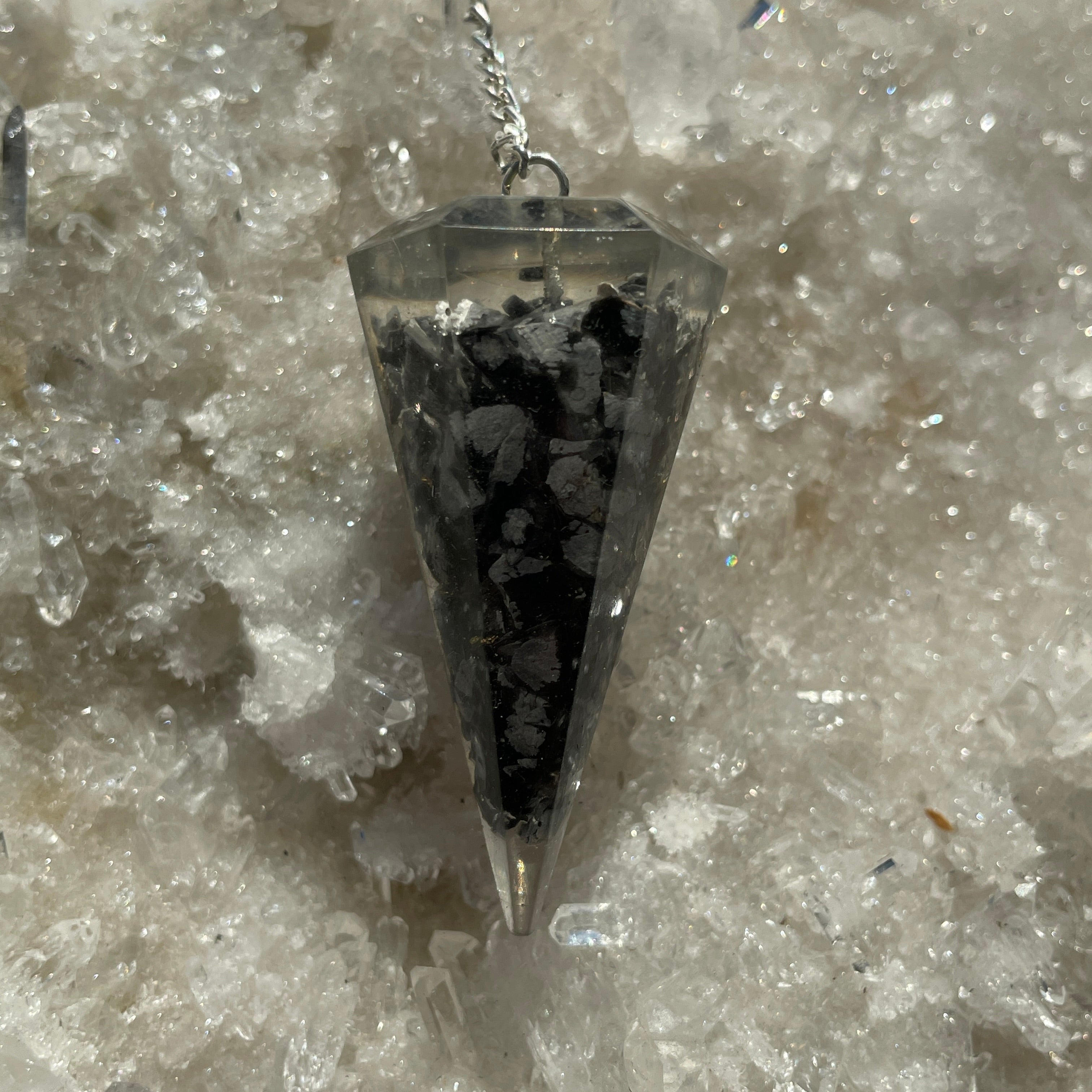 Orgonite Faceted Pendulum - Snowflake Obsidian Orgonite Faceted Pendulum - Snowflake Obsidian